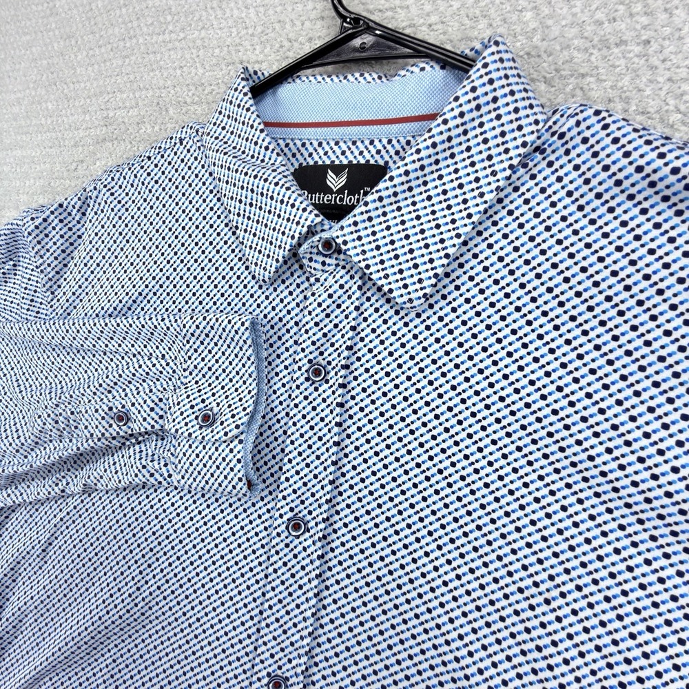 Buttercloth Shirt Mens 2XL Blue Geometric 100% Cotton Long Sleeve Button Up